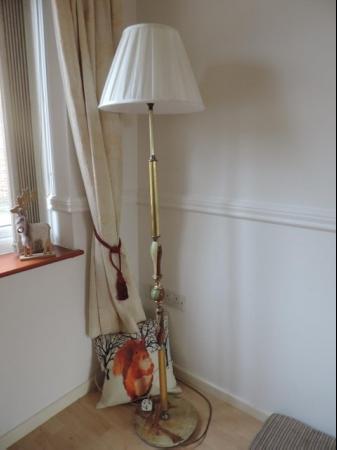 Image 1 of Vintage Green Marble Large Standard Lamp+Shade.