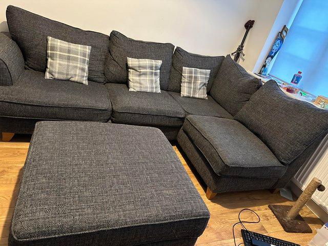 Preview of the first image of grey fabric corner sofa for sale.