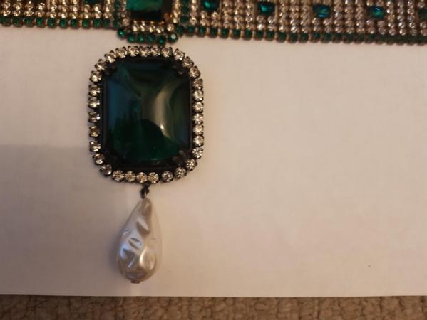 Image 3 of Faux emerald rhinestone choker, earrings and brooch set