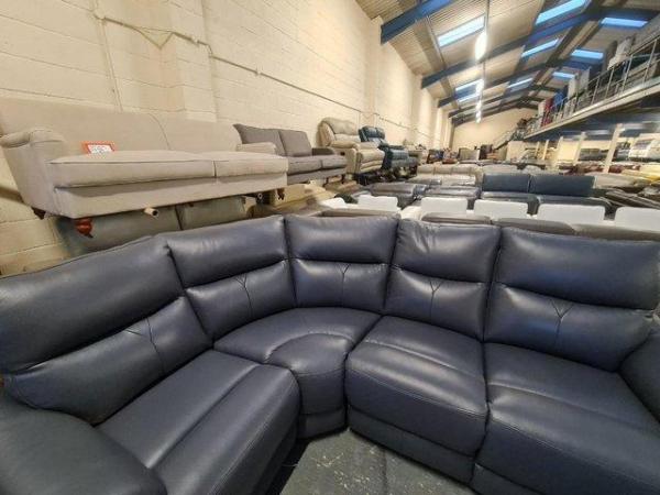 Image 4 of Albion blue leather electric recliner corner sofa