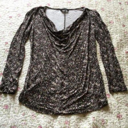 Image 1 of Baggy size 10 Cowl Neck Brown & Tiny Floral Top