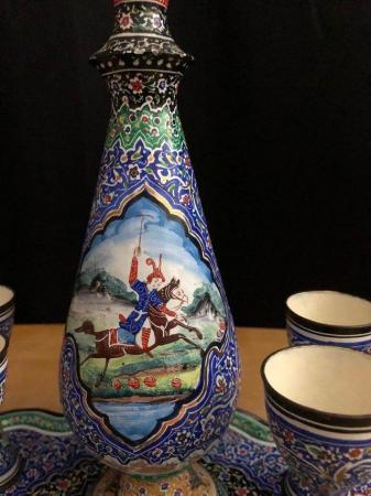 Image 3 of Enamel Barware Set, goblets, vase/pitcher and tray