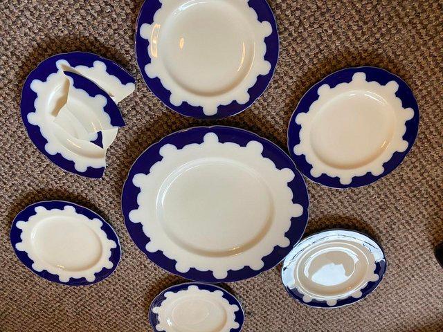 Preview of the first image of Coalport Blue and White vintage china Cake plate set.