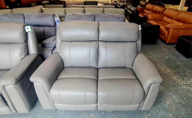 Image 13 of La-z-boy Paris grey leather pair of 2 seater sofas