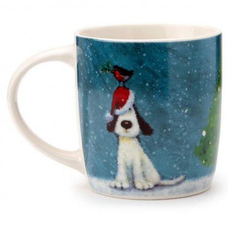 Image 3 of Christmas Porcelain Mug - Jan Pashley Christmas Dog & Robin.
