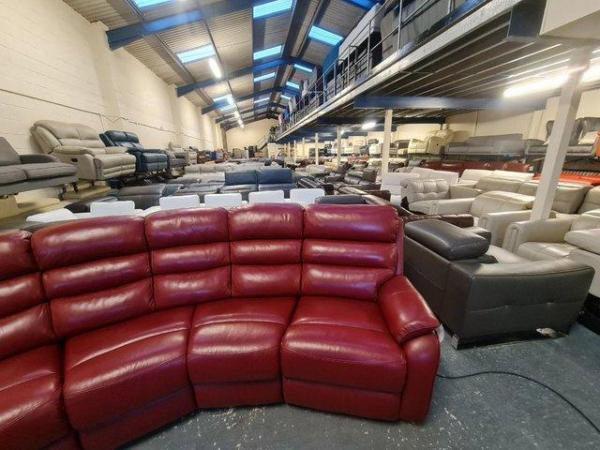 Image 4 of Broxton red leather curved electric recliner 4 seater sofa