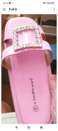 Image 3 of Ladies New Pink Cutaway Chunky Sandals Size 6