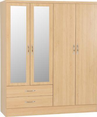 Preview of the first image of NEVADA 4 DOOR 2 DRAWER MIRRORED WARDROBE IN SONOMA OAK.