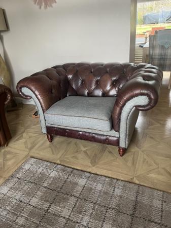 Image 1 of Handmade Vintage Leather Brown & Warm Grey Chesterfield