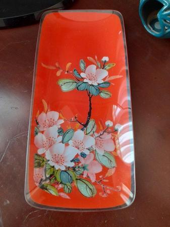 Image 3 of Beautiful  vintage painted glass tray
