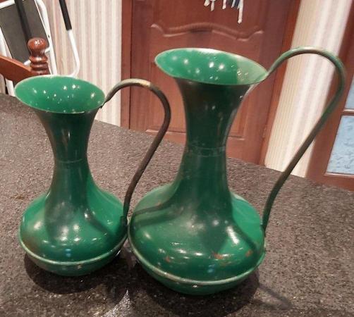 Image 1 of 2 Copper Jugs Large Painted Green