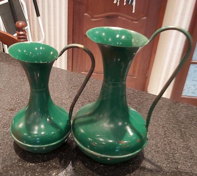 Preview of the first image of 2 Copper Jugs Large Painted Green.