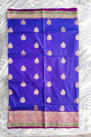 Image 3 of Royal blue and pink with gold embrodiery banarasi silk saree