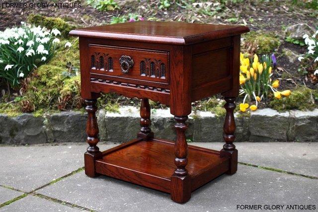Image 87 of AN OLD CHARM TUDOR BROWN CARVED OAK BEDSIDE PHONE LAMP TABLE