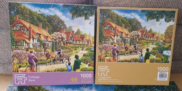 Image 1 of 1000 PIECE JIGSAW CALLED COTTAGE BANK by CORNER PIECE PUZZLE