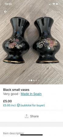 Image 3 of Two small black vases with gold