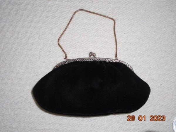 Image 1 of Black velvet vintage handbag with "gold" chain strap & clasp