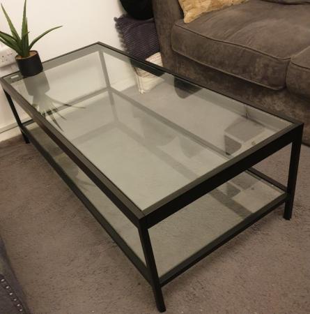 Image 2 of Large sturdy glass coffee table with metal frame