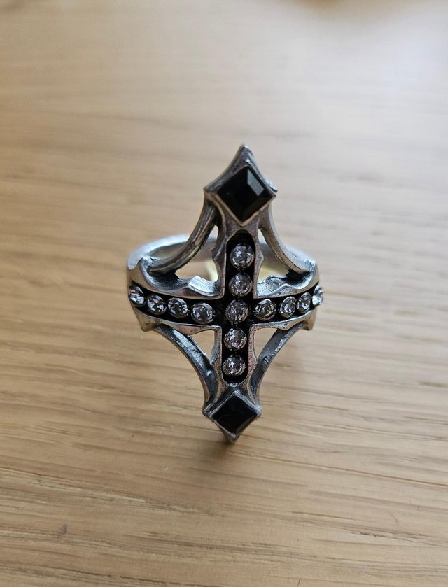 Preview of the first image of Alchemy Gothic Cross Ring - Size N.