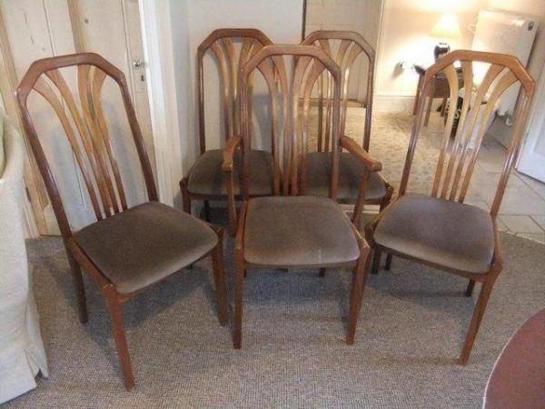 Image 1 of 5 dining room chairs carver teak wooden