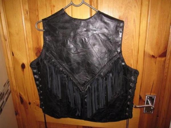 Image 1 of Black Leather Italian stone Unisex Biker waist coat