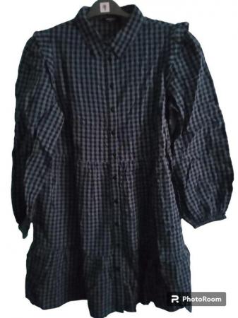 Image 1 of Blue Check Smock Shirt Dress10