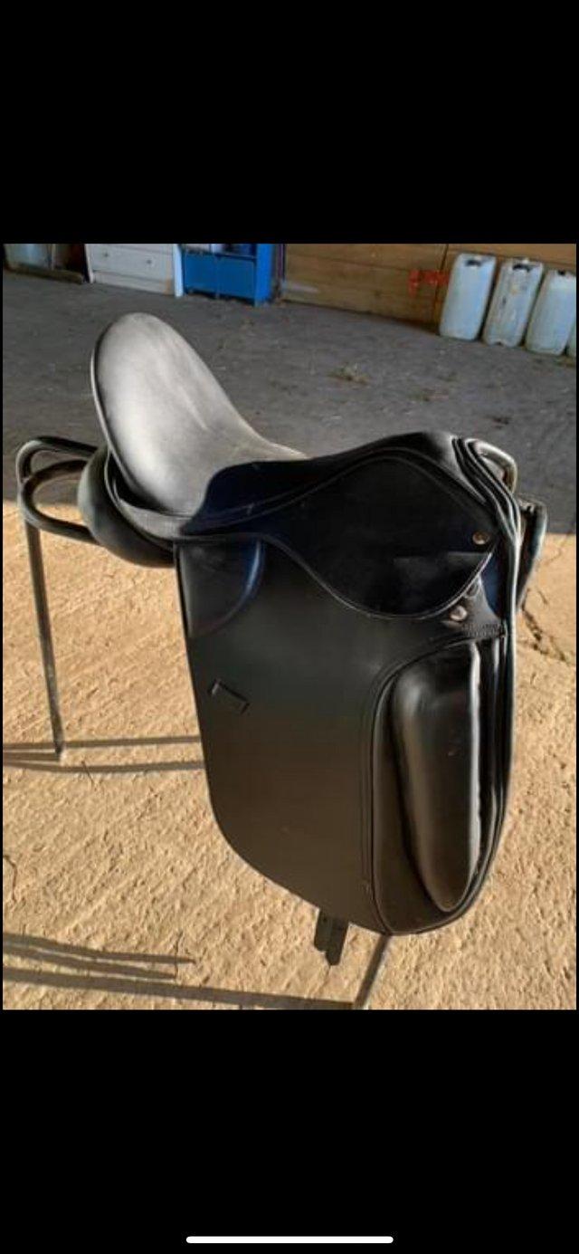 Preview of the first image of Black dressage saddle for sale.
