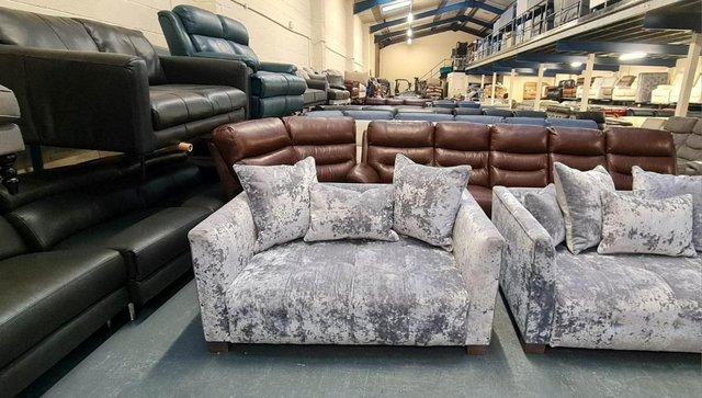 Image 5 of Sapphire Crushed Grey Plush Fabric 3+2 seater sofas