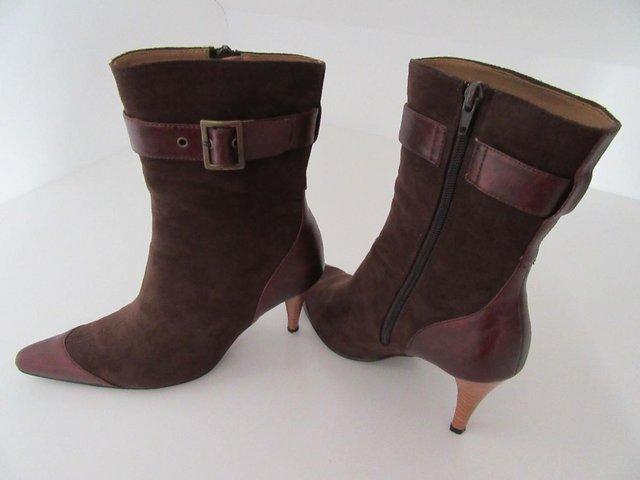 Preview of the first image of Designer London Rebel Brown Suede & Leather Boots (Size 5).
