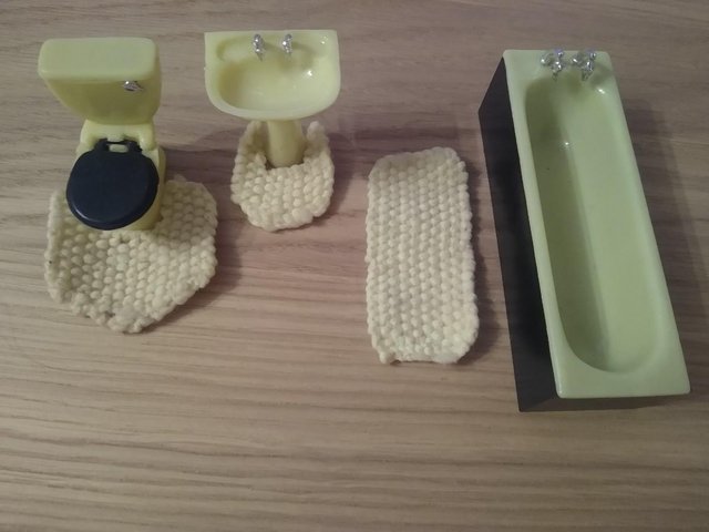 Preview of the first image of Vintage Lundby 6 Piece Dolls House Bathroom Suite.