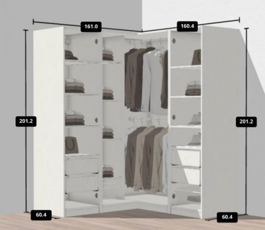 Image 5 of Ikea Pax L shape extended corner wardrobe, 4 modules, 201cm