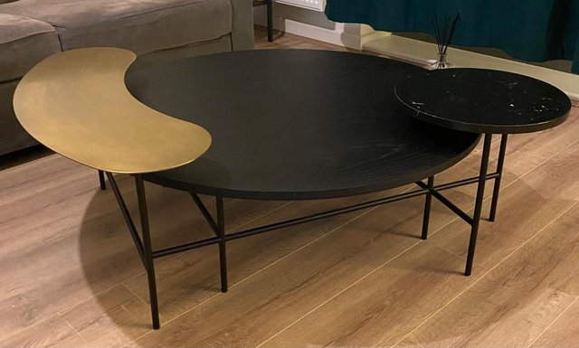 Image 2 of Modern coffee table lounge table marble walnut brass