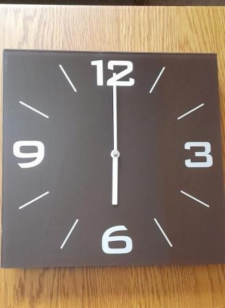 Image 1 of Shiny Square Wall Clock, brown in colour