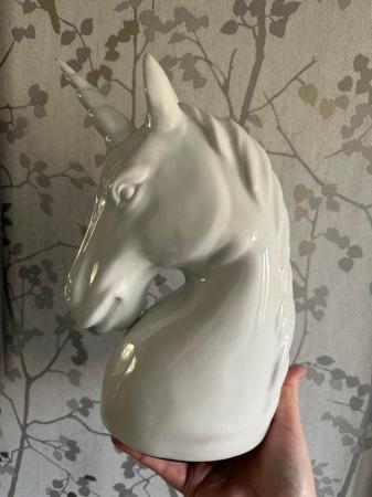 Image 3 of A White ceramic Unicorn Lamp.