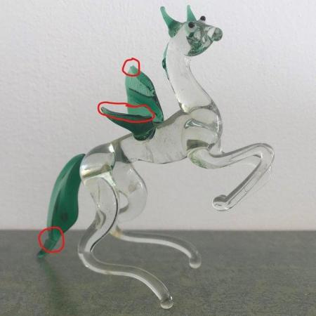 Image 3 of Vintage handmade glass Pegasus, winged horse-damage/repair..