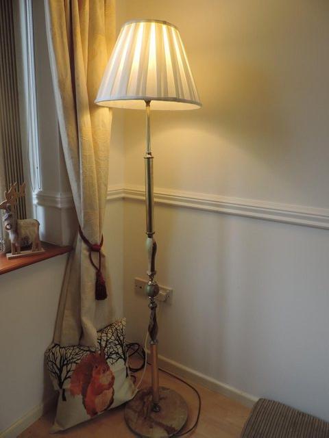 Preview of the first image of Solid Marble Vintage Standard Floor Lamp + New Shade, VGC.