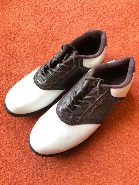 Preview of the first image of MENS DUNLOP BROWN & WHITE LEATHER GOLF SHOES SIZE UK 10 1/2.
