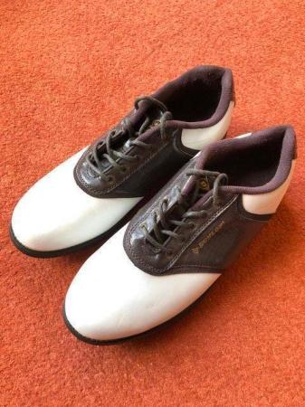 Image 1 of MENS DUNLOP BROWN & WHITE LEATHER GOLF SHOES SIZE UK 10 1/2