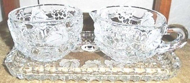 Image 1 of STUNNING CUT GLASS TRAY, MILK JUG & SUGAR BOWL.