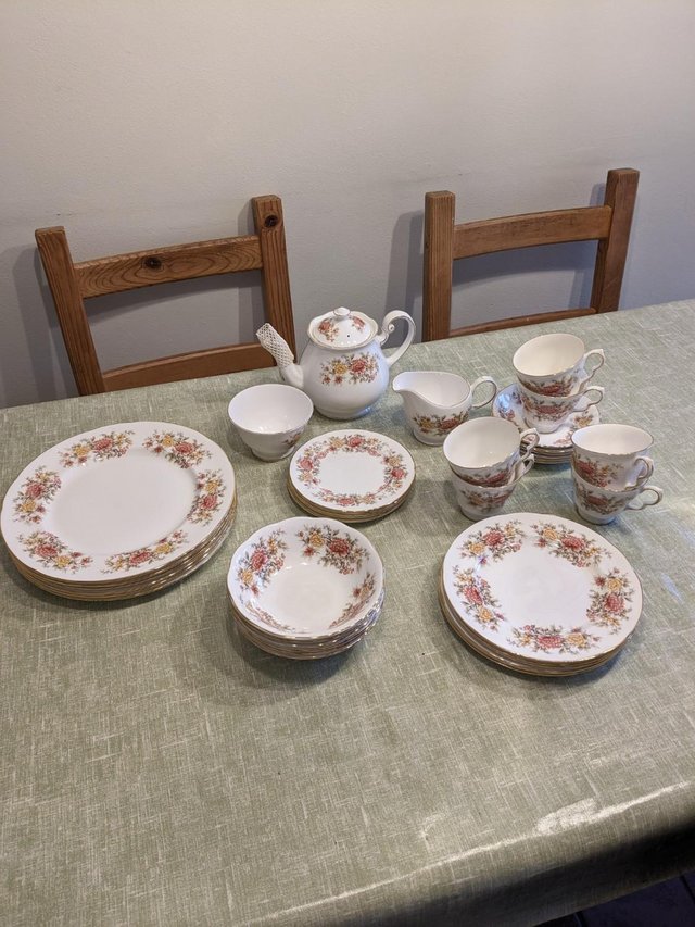 Preview of the first image of Colclough Amanda Bone China Dinner and Tea Set.