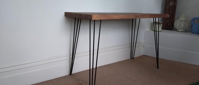 Preview of the first image of Solid wood desk with hairpin legs.
