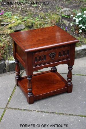 Image 31 of AN OLD CHARM TUDOR BROWN CARVED OAK BEDSIDE PHONE LAMP TABLE