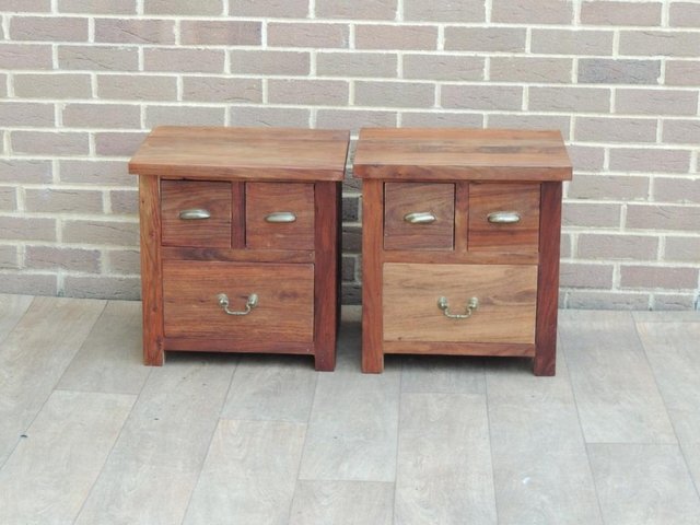 Preview of the first image of Pair of Indian Rosewood Bedside Tables (UK Delivery).