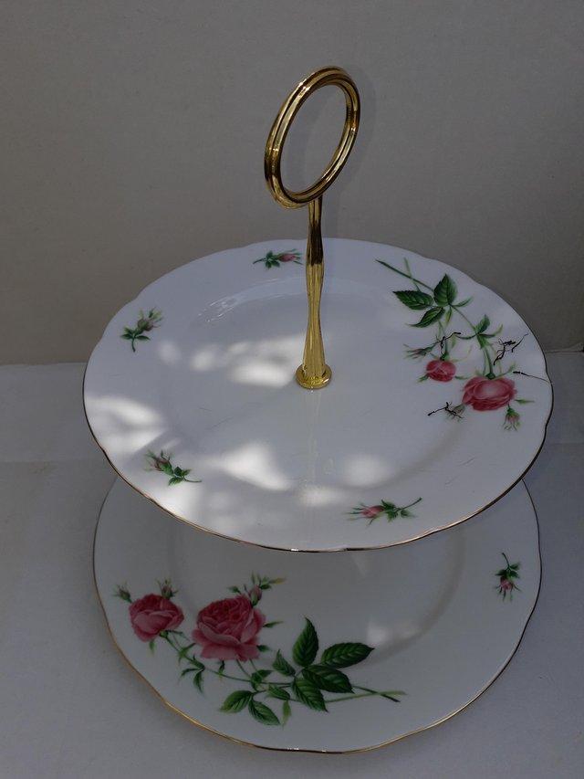 Preview of the first image of Pink Rose's China 2 Tier Cake Stand.