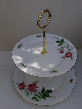 Image 1 of Pink Rose's China 2 Tier Cake Stand