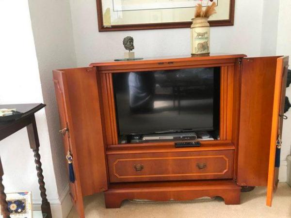 Image 1 of 32 inch TV cabinet with lovely yew veneer finish