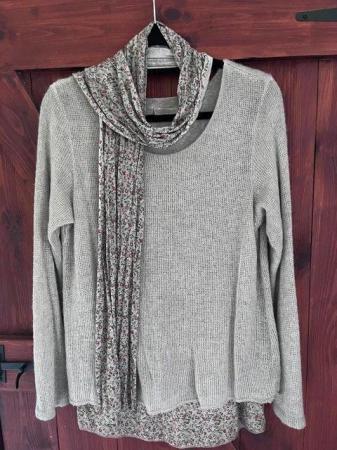 Image 1 of Womens Beige mohair blend double layer jumper with scarf
