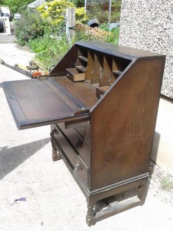 Image 3 of Vintage dark wood bureau with lock and key