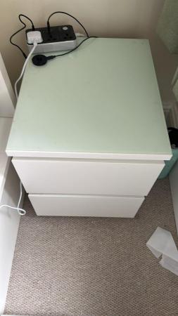 Image 1 of IKEA malm set of 2 drawers - white - with glass top