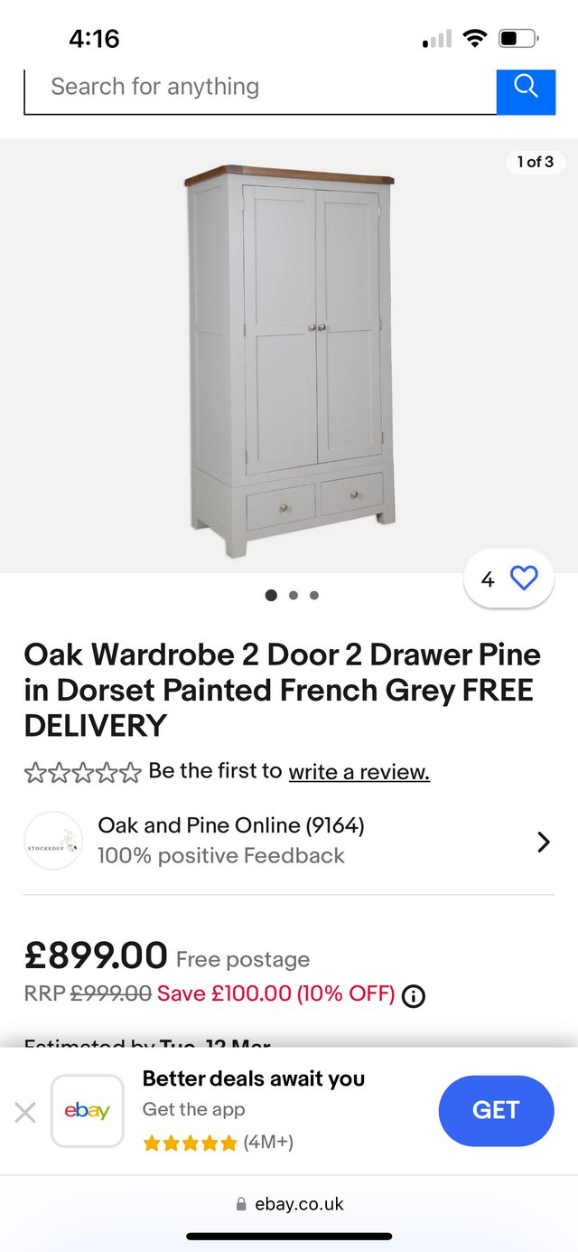 Preview of the first image of Oak wardrobe in French grey.